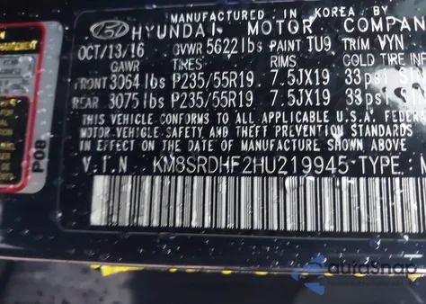 2017 Hyundai Santa Fe Se Ultimate z USA, uszkodzony, nr VIN KM8SRDHF2HU219945